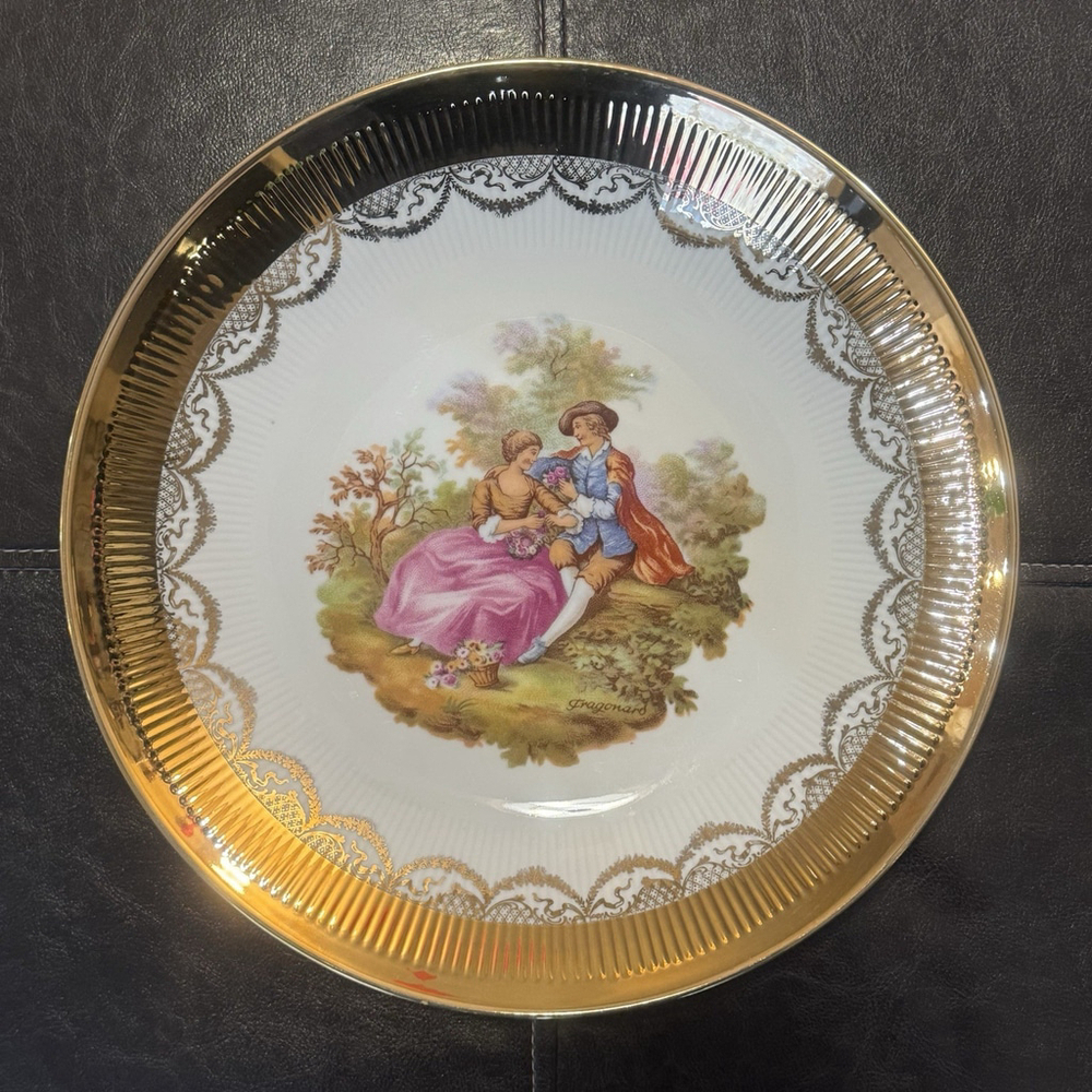 Vtg JWK Bavaria W.Germany 11.25”Fragonard Love Story Gold Edge Decoration Plate